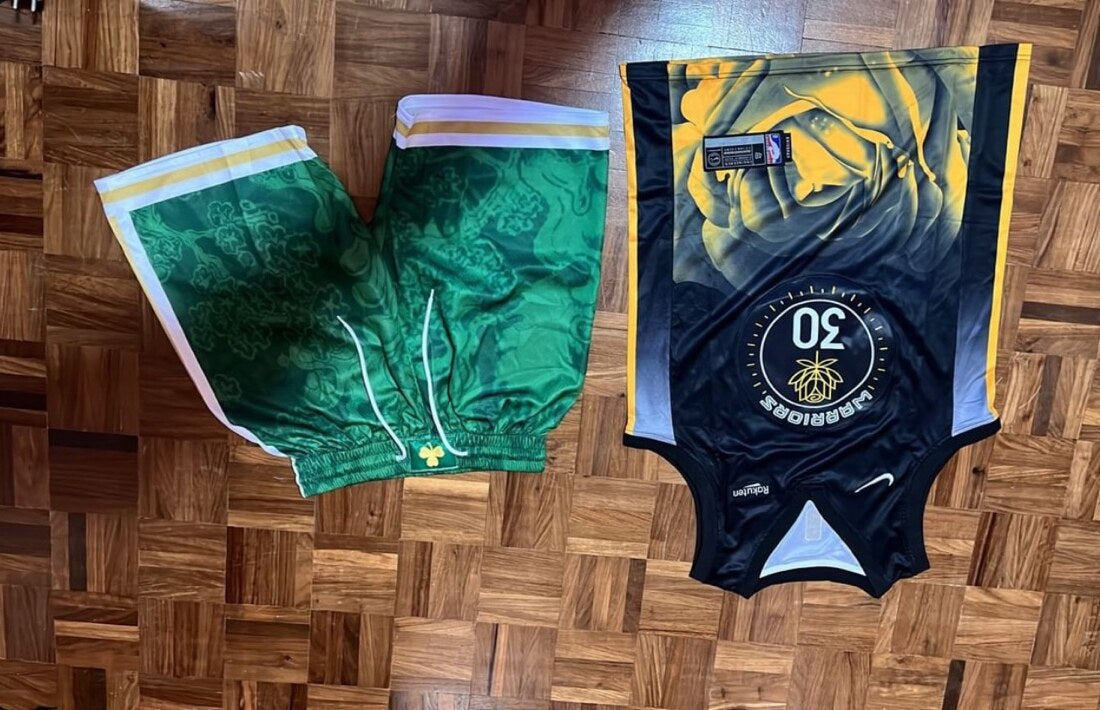 Customer photo of a Golden State Warriors jersey and shorts