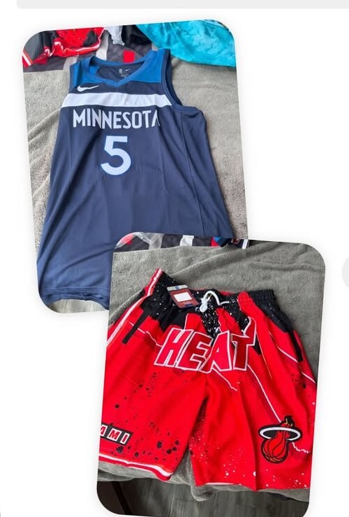 Customer photo of a Minnesota jersey and Miami Heat shorts